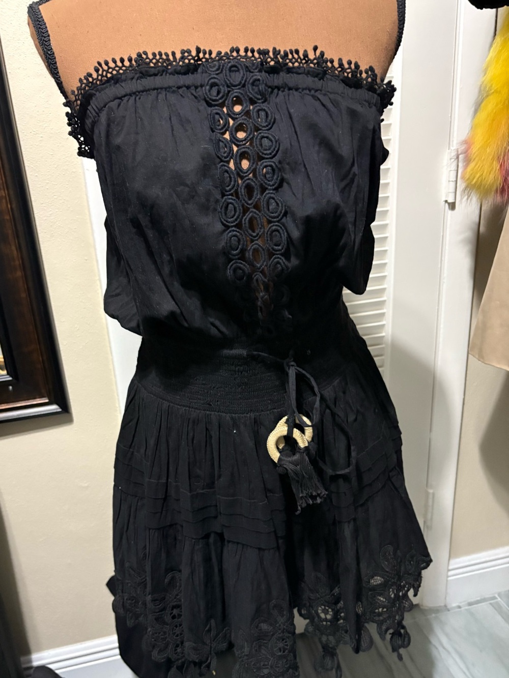 Ramy Brook Black Strapless Dress with Crochet Detail